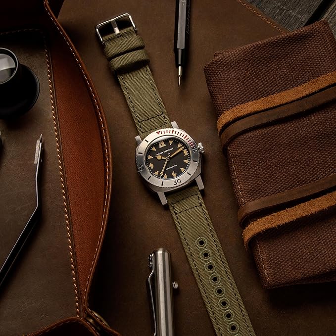 Archer Watch Straps - Canvas Quick Release Watch Bands (Faded Olive, 18mm)