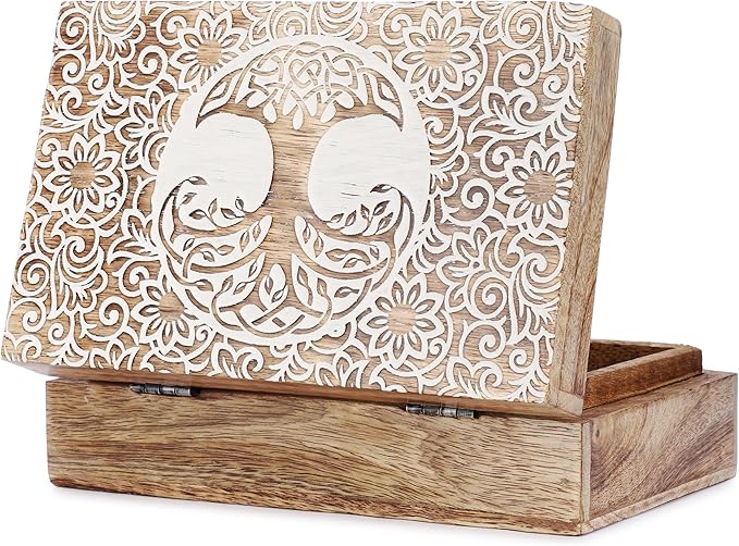 Ajuny Tree of Life Pattern Decorative Box Keepsake Trinket Holder Treasure Chest Jewelry Organizer for Necklaces Watch Storage Boxes Great for Gift- 8X5 Inch