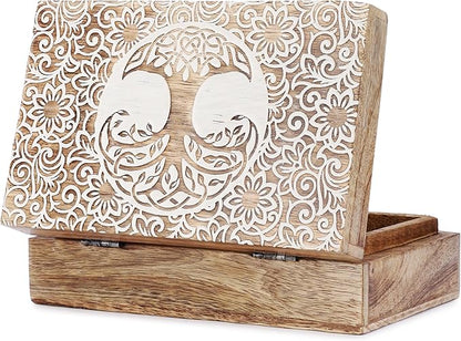 Ajuny Tree of Life Pattern Decorative Box Keepsake Trinket Holder Treasure Chest Jewelry Organizer for Necklaces Watch Storage Boxes Great for Gift- 8X5 Inch