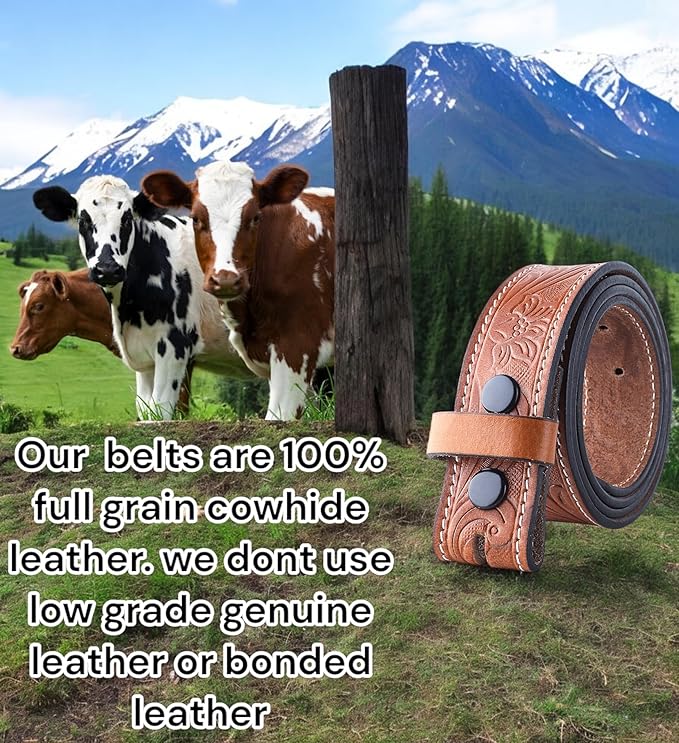 F&L CLASSIC Western Belt without buckle for men – Full Grain Leather Cowboy Belts for jeans - One Piece Leather strap belt