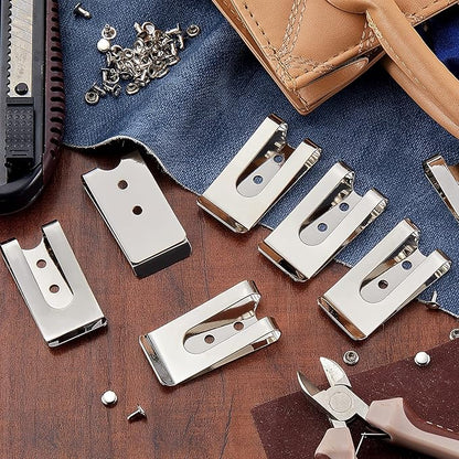 Frienda 10 Pcs Metal Belt Clip Buckle Spring Hook Belt Clip with 10 Pairs Rivets for Bag Leather DIY(Silver)