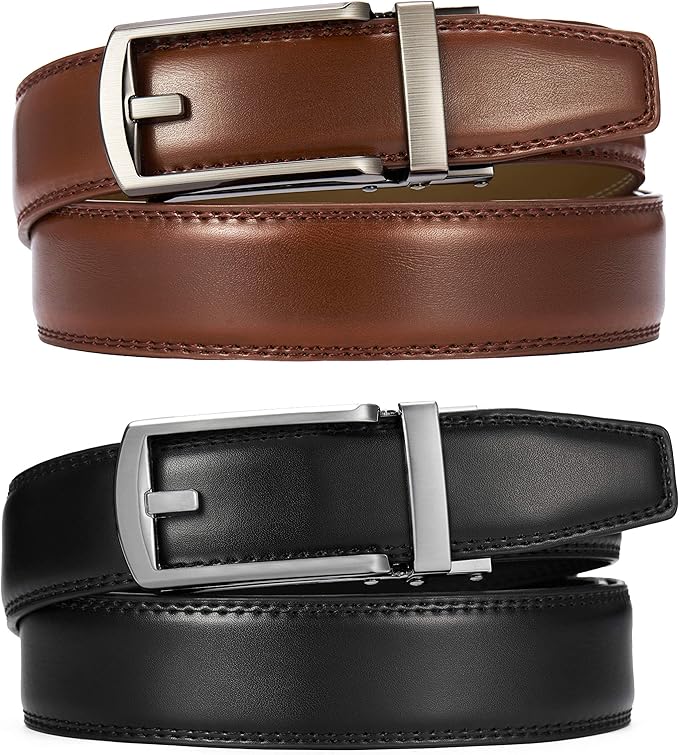 CHAOREN Click Belt for Men 2 Pack - Mens Dress Belt 1 1/4" in Packing Box - Design Belt Meet Almost Any Outfit and Occasion