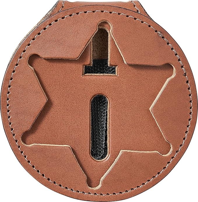 Perfect Fit Shield Wallets County of Los Angeles Sheriff Six-Point Star Belt Clip Badge Holder with Pocket and Chain (Cutout PF622), Tan Leather, One Size