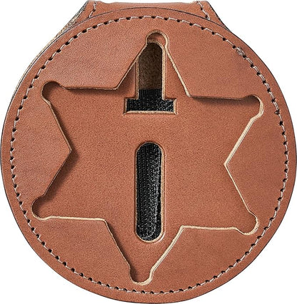 Perfect Fit Shield Wallets County of Los Angeles Sheriff Six-Point Star Belt Clip Badge Holder with Pocket and Chain (Cutout PF622), Tan Leather, One Size