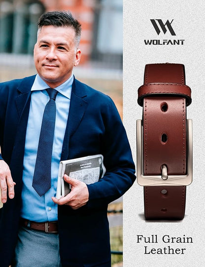 WOLFANT Men's 35mm Dress Casual Belt,100% Italian Full Grain Real Solid Leather