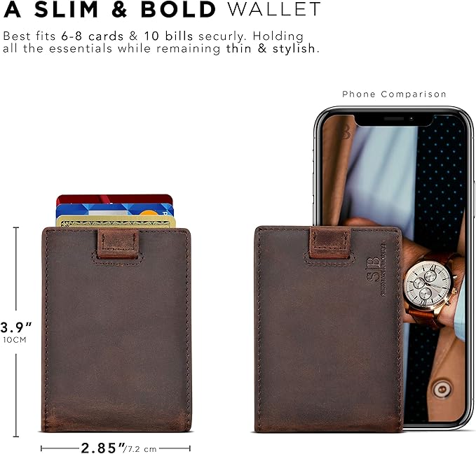 SERMAN BRANDS RFID Blocking Slim Money Clip Wallet – Leather Bifold Front Pocket Minimalist Mens Wallet with Money Clip for Men, Small Credit Card Holder Wallet - Travel Wallet with Gift Box