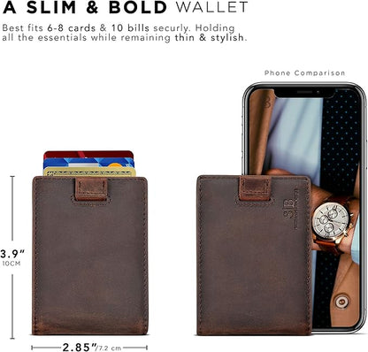 SERMAN BRANDS RFID Blocking Slim Money Clip Wallet – Leather Bifold Front Pocket Minimalist Mens Wallet with Money Clip for Men, Small Credit Card Holder Wallet - Travel Wallet with Gift Box