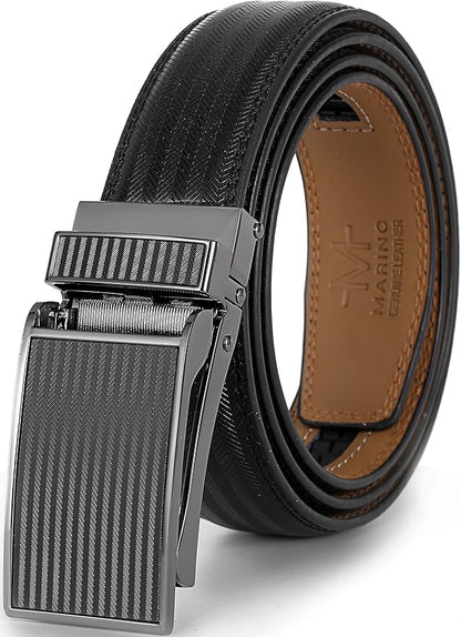 Marino Avenue Ratchet Belt for Men. Adjustable Leather Dress Belt with 38 Easy to Click Into Place Ratchet Closures.