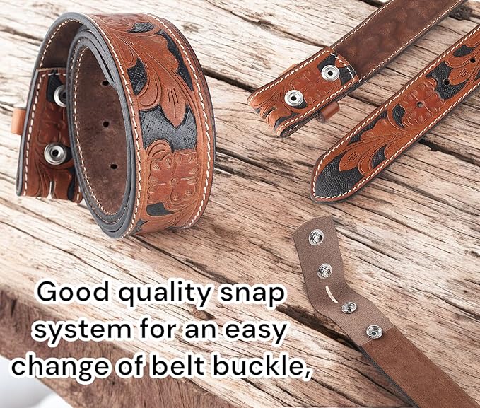 F&L CLASSIC Western Belt without buckle for men – Full Grain Leather Cowboy Belts for jeans - One Piece Leather strap belt