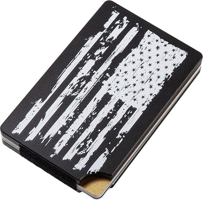 Slim Wallet for Men,RFID Blocking Minimalist Metal Wallet, Money Clip/Cash Holder, Front Pocket Aluminum Credit Card Holder, Ideal Gift for Men,Black-American USA Flag