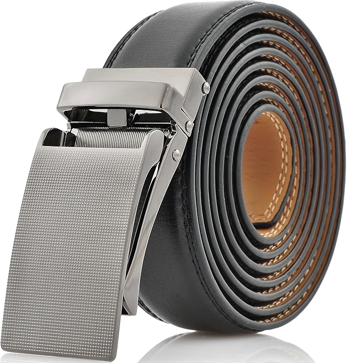 Marino Avenue Ratchet Belt for Men. Adjustable Leather Dress Belt with 38 Easy to Click Into Place Ratchet Closures.