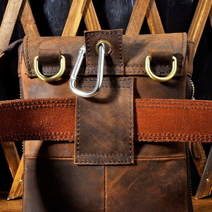 Le'aokuu Mens Genuine Leather Small Messenger Shoulder Satchel Phone Pouch Belt Waist Bag Pack