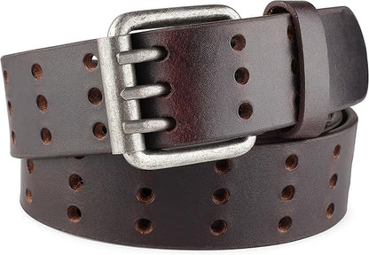 F&L CLASSIC Men's Genuine full grain leather belt heavy duty, work or casual belts for jeans, triple Prong buckle,1.5” wide,