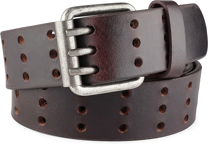 F&L CLASSIC Men's Genuine full grain leather belt heavy duty, work or casual belts for jeans, triple Prong buckle,1.5” wide,