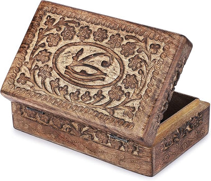 Ajuny Wooden Hand Carved Decorative Jewelry Box Eye of Truth Carvings Vintage Keepsake Storage Organizer Travel Treasure Chest Trinket Holder Case Great Gifts 8x5 Inch