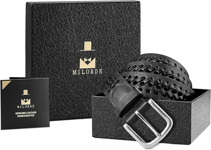 MILORDE Leather Braided Belts for Men, Handmade, Causal Woven Leather Jeans daily wear