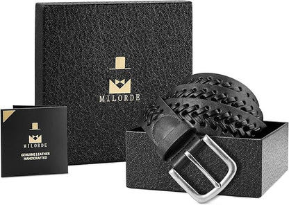 MILORDE Leather Braided Belts for Men, Handmade, Causal Woven Leather Jeans daily wear