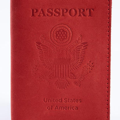 INCARNE US Leather Passport Holder for Travel - Passport Case - Passport Wallet for Men - Passport Cover for Women Sleeve Protector - Travel Essentials Vacation Luggage Travel Gifts - Vintage Red