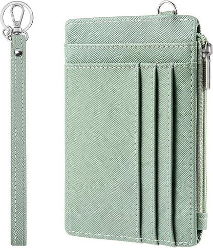 SEAVILIA Small Wallet for Women Slim Wristlet Keychain Wallets RFID Credit Card Holder With Zipper Pocket, ID Window (Light Green)