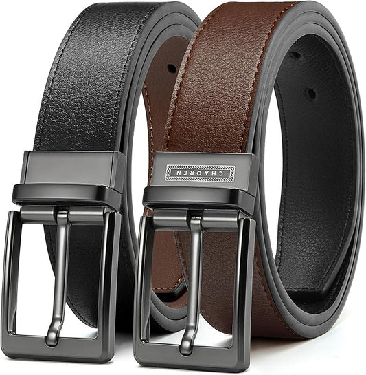 CHAOREN Reversible Mens Belt 1 Piece – Leather Belt Men for Dress Pants - Single Belt, 2 Colors