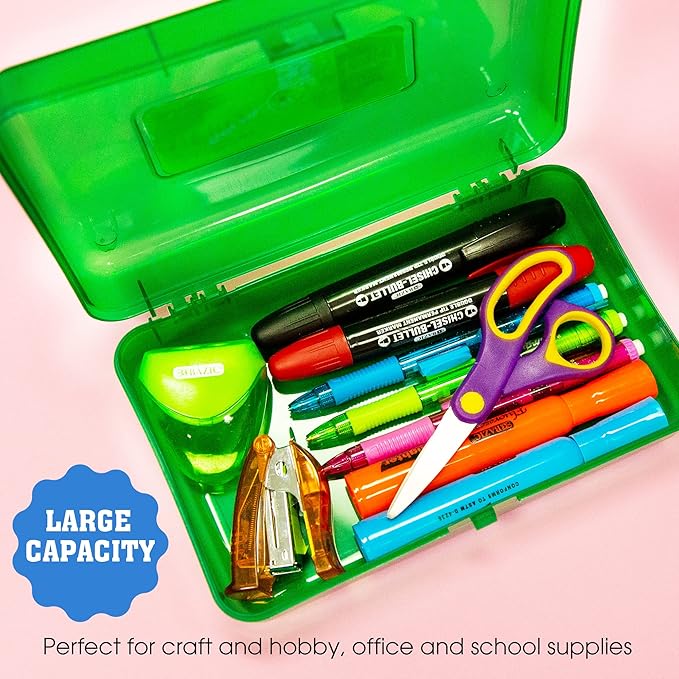 BAZIC Products Plastic Pencil Case Utility Storage Box, Assorted Color, Multi Purpose Organizer for Pens Pencils, 24-Pack