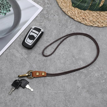 Leather Lanyard,Retro Leather Lanyards for ID Badges,Keys(13.8 In Neck Lanyard,Brown)