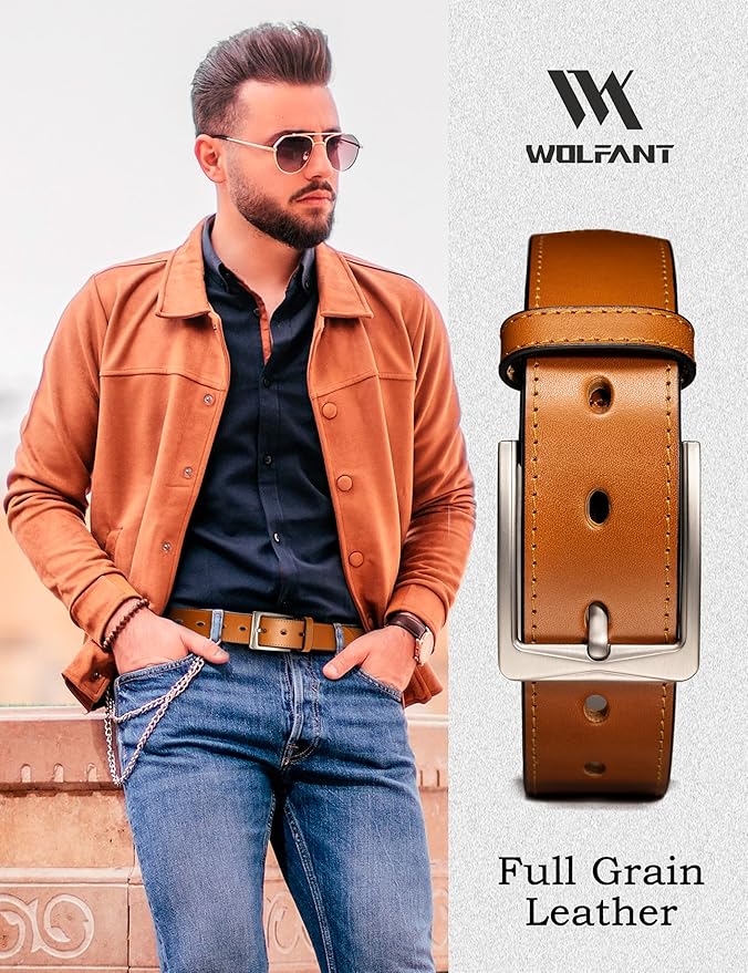 WOLFANT Men's 35mm Dress Casual Belt,100% Italian Full Grain Real Solid Leather
