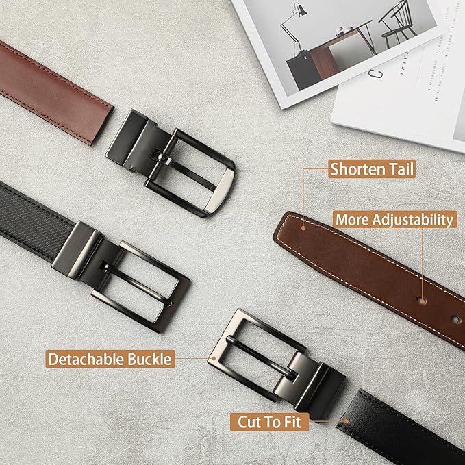 Lavemi Mens Belt Reversible 100% Italian Leather Dress Casual,One Reverse for 2 Colors,Trim to Fit