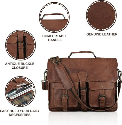 Leather briefcase 18 inch laptop messenger bag for men and women best satchel office bag