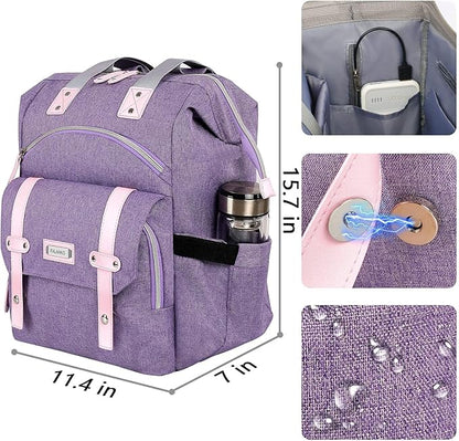 FALANKO Laptop Backpack for Women, Anti Theft Backpacks with RFID Anti Theft Water Resistant,Wide Top Open Work Teacher College Travel Computer Bag for Woman Fits 15.6 Inch Laptop