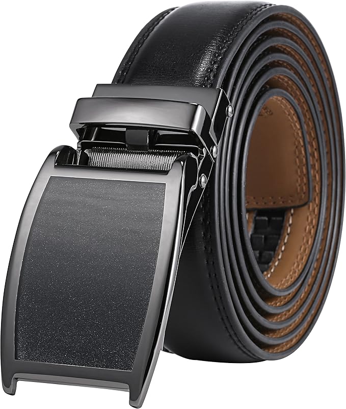 Marino Avenue Ratchet Belt for Men. Adjustable Leather Dress Belt with 38 Easy to Click Into Place Ratchet Closures.