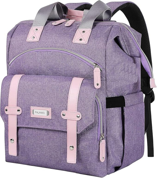 FALANKO Laptop Backpack for Women, Anti Theft Backpacks with RFID Anti Theft Water Resistant,Wide Top Open Work Teacher College Travel Computer Bag for Woman Fits 15.6 Inch Laptop