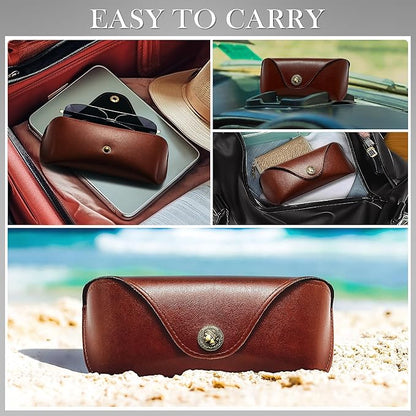 SUNGAIT Vegan Leather Glasses Case Portable Sunglasses Holder Hard Shell Slim Design Travel-Ready