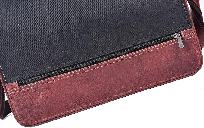 16" Crossbody Bag Leather Laptop Messenger Bag For Men with trolley sleeve for school office (Dark Brown)