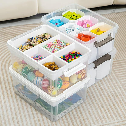 Citylife 17 QT Plastic Storage Box with Removable and 6 Detachable Inserts, Clear White