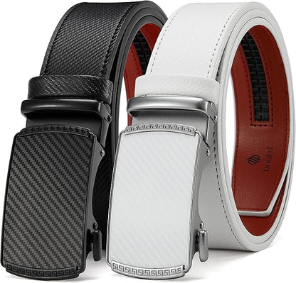 DOOPAI Men's 2 Pack Ratchet Dress Belt - Adjustable 1 3/8" Genuine Leather, Size Length Can Be Cut, With Gift Box