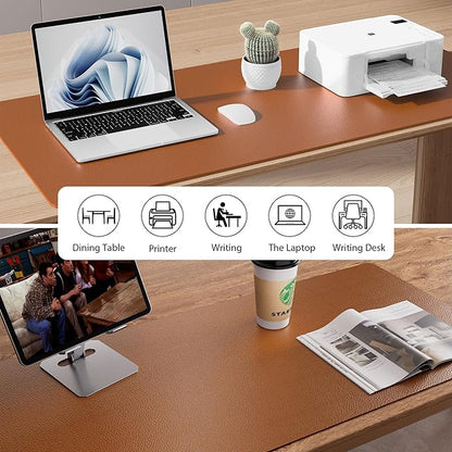 Aothia Faux Leather Desk Mat - Non-Slip PU Leather Desk Blotter, Waterproof Writing Surface, Large Desk Pad for Office & Home (Brown, 55" x 24")
