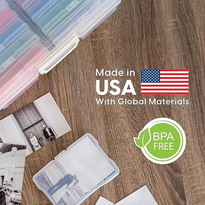 IRIS USA 4" x 6" |Made in USA| 10-Pack Photo Storage Box Organizer Containers for Pictures, Tasks, Stickers, Ephemera, & Flashcards - Clear