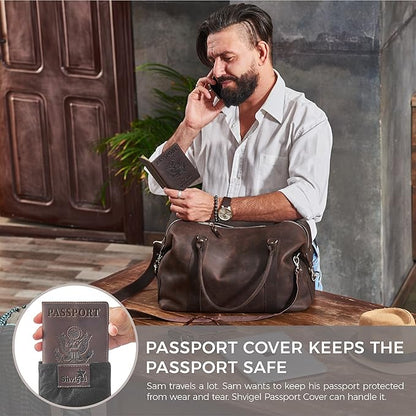 Shvigel US Leather Passport Book Cover - Thin American Travel Passport Holder - Premium International USA Passport Protector Case for Women Men (Brown Vintage)