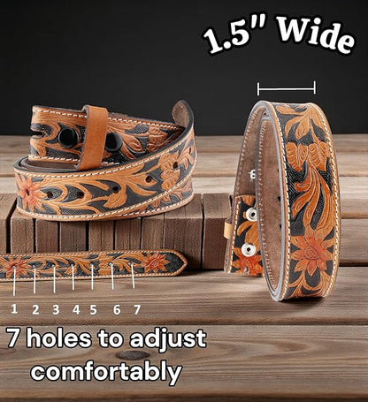 F&L CLASSIC Western Belt without buckle for men – Full Grain Leather Cowboy Belts for jeans - One Piece Leather strap belt