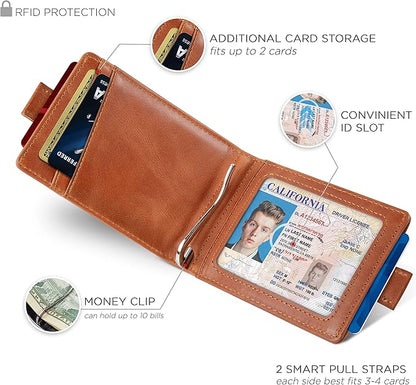 SERMAN BRANDS RFID Blocking Slim Money Clip Wallet – Leather Bifold Front Pocket Minimalist Mens Wallet with Money Clip for Men, Small Credit Card Holder Wallet - Travel Wallet with Gift Box