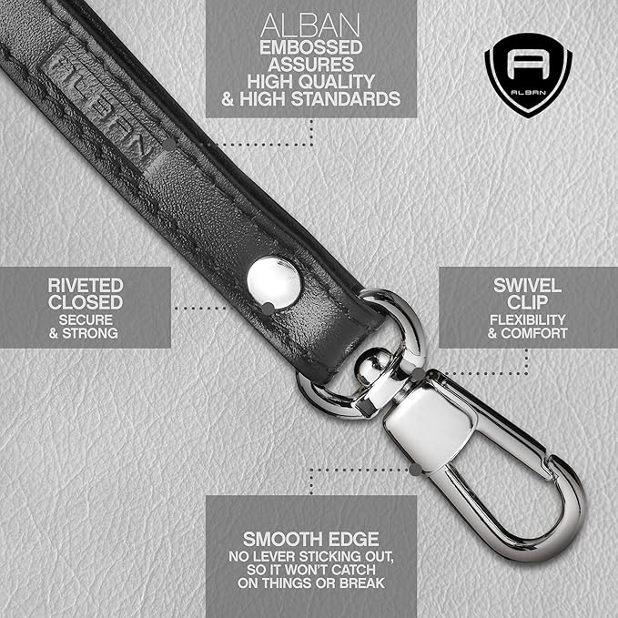 Alban Leather Wrist Strap for Wallet, Clutch, Keys, Wristlet Purse, Keychain for Women and Men