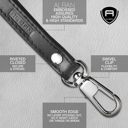 Alban Leather Wrist Strap for Wallet, Clutch, Keys, Wristlet Purse, Keychain for Women and Men