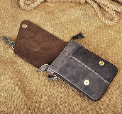 Le'aokuu Mens Genuine Leather Small Messenger Shoulder Satchel Phone Pouch Belt Waist Bag Pack