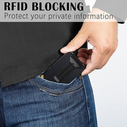 Slim Wallet for Men,RFID Blocking Minimalist Metal Wallet, Money Clip/Cash Holder, Front Pocket Aluminum Credit Card Holder, Ideal Gift for Men,Redline-American USA Flag