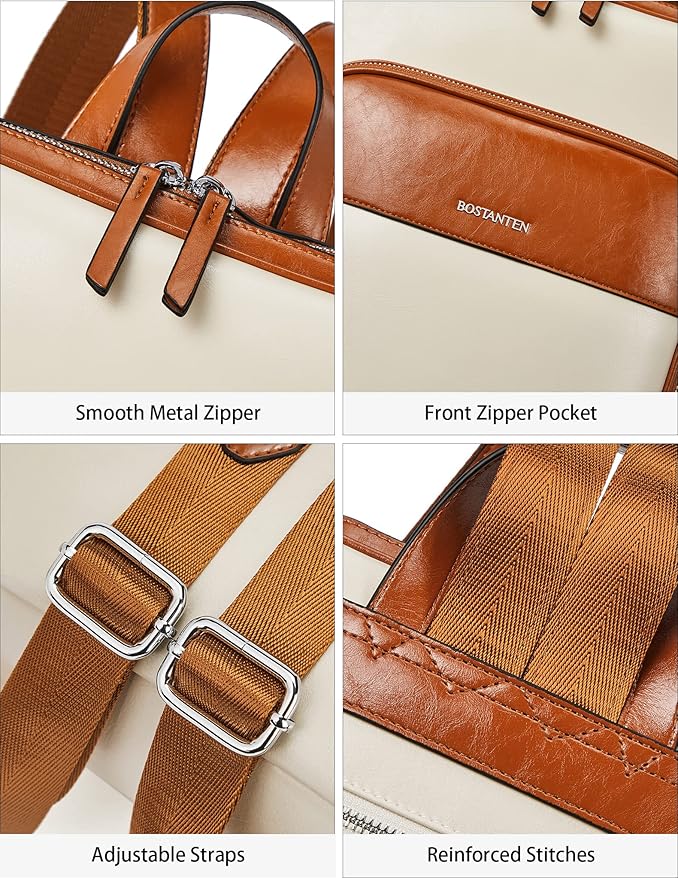 BOSTANTEN Leather Laptop Backpack for Women 15.6 inch Computer Bag Travel Work Daypack Large Size Bag