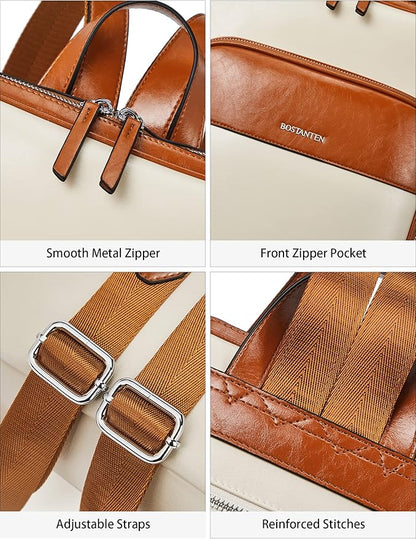 BOSTANTEN Leather Laptop Backpack for Women 15.6 inch Computer Bag Travel Work Daypack Large Size Bag
