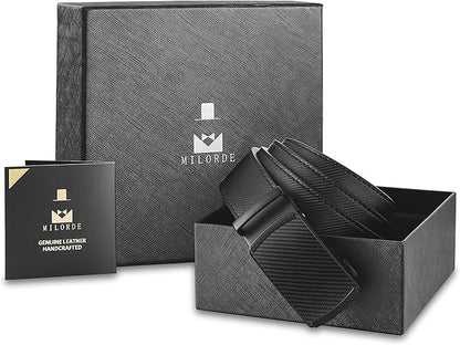 MILORDE Men's Leather Ratchet Belt - 35mm - Customizable Fit