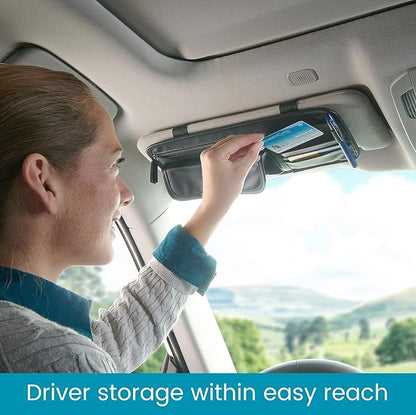 High Road Sun Visor Organizer with Sunglass Holder for Car - Faux Leather Glasses Holder for Car or Truck with Card Pockets and Zippered Compartment for Documents and Receipts