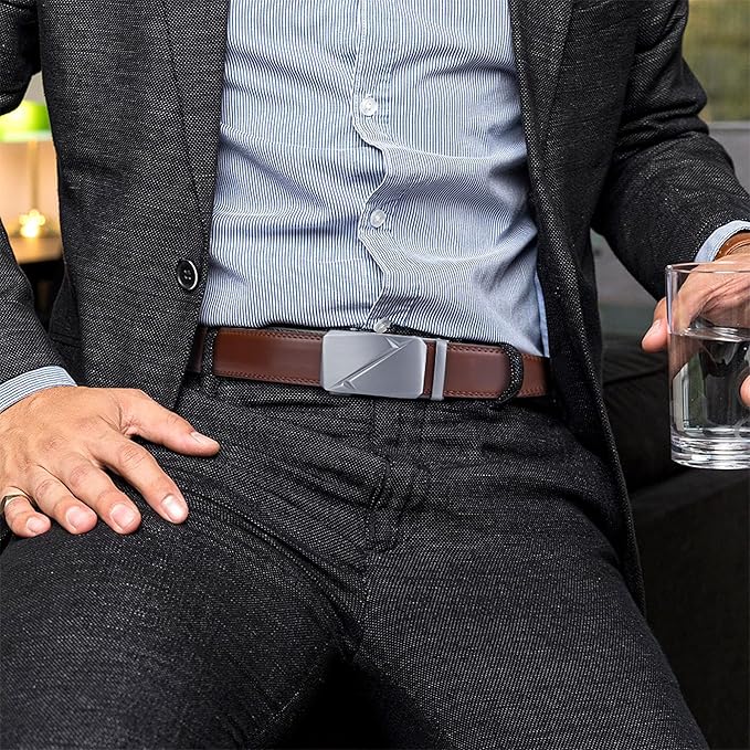 DOOPAI Belt Men, Ratchet Dress Adjustable 1 3/8" Sliding Leather Designer, Size Length Can be Cut, with Gift Box